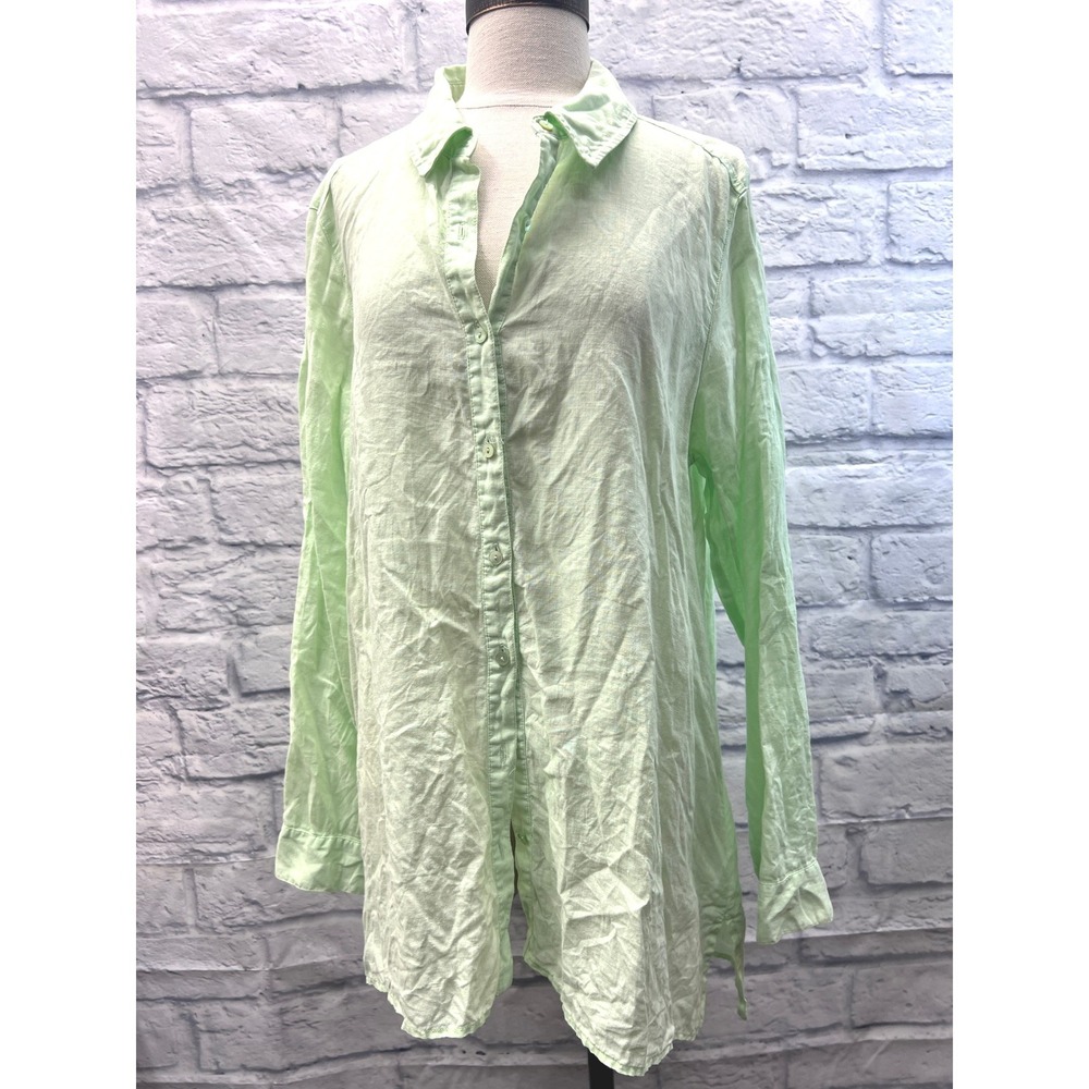 Eileen Fisher Linen Shirt Womens L Mint Green Excellent Organic Tunic Top